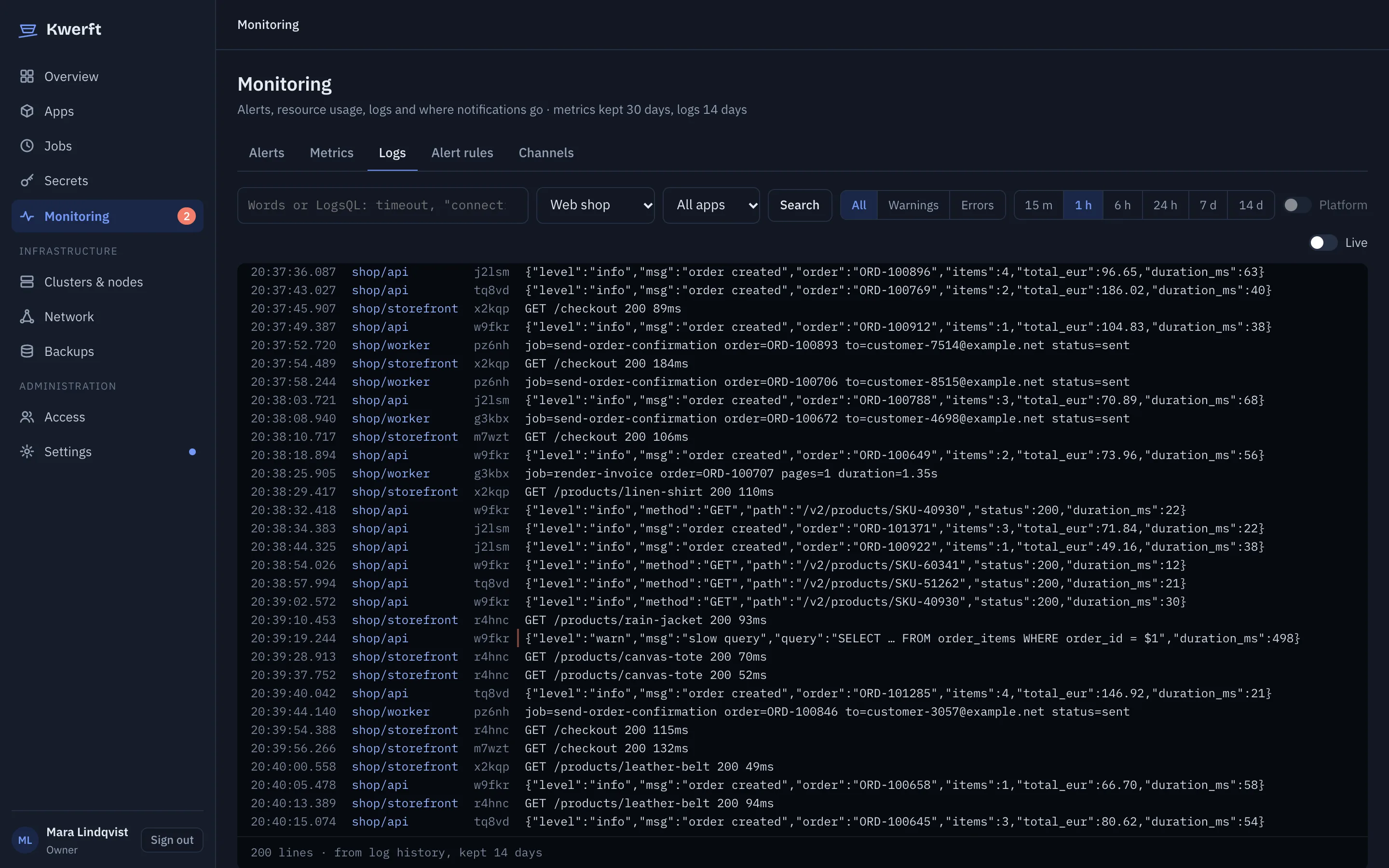 Log search results across several apps